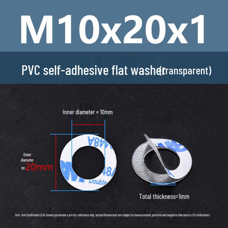 Yigu Transparent PVC Adhesive Flat Washer - Plastic Round Ring M2M3M5, Single-Sided Adhesive Screw Washer