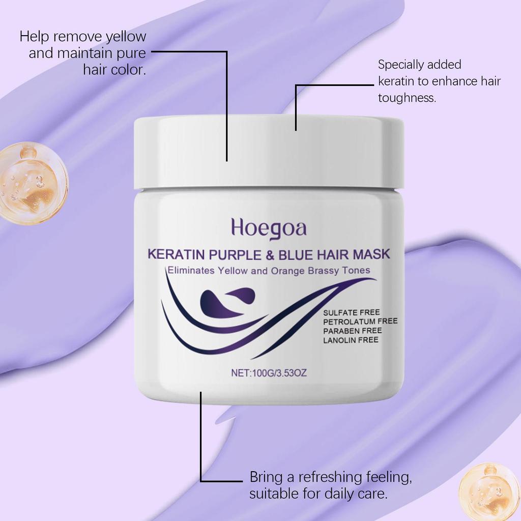Purple Toning Hair Mask Neutralize Yellow Keratin Deep Conditioner for Blonde Silver Highlighted Hair Color Correcting Treatment