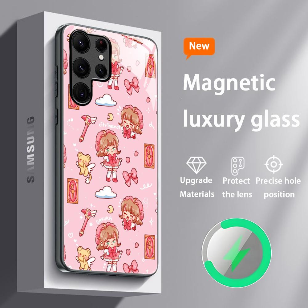 Прекрасный чехол для телефона Cardcaptor Sakura для Samsung S25 S24 S23 S22 S21 S20 Plus Ultra Note20 Стеклянный магнитный чехол