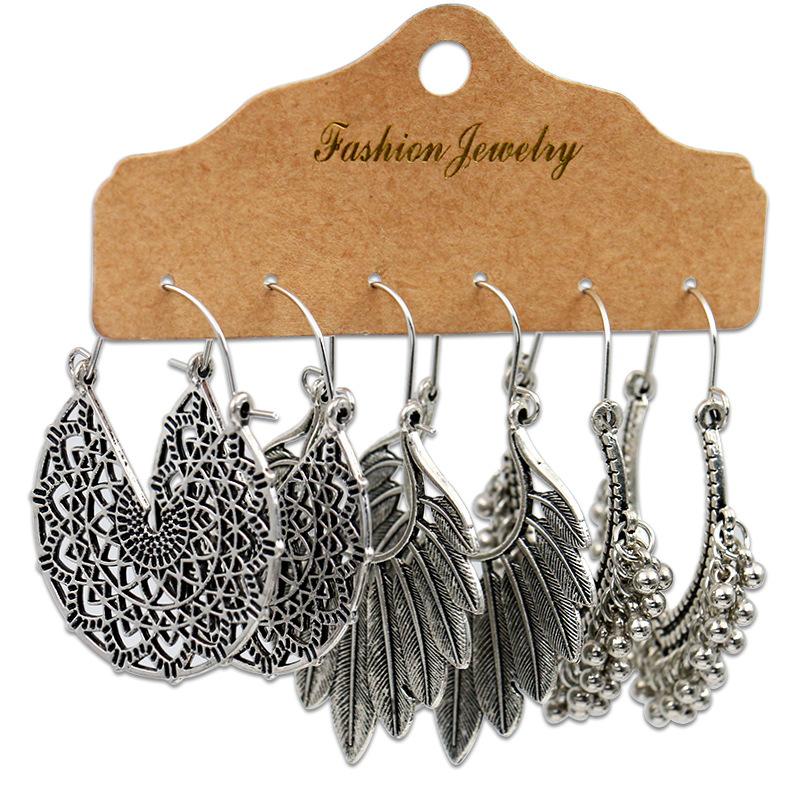 Antique Sliver-Plated Hollow Alloy Geometric Dangle Indian Earrings For Women Gypsy Zircon Boho Ethnic Leaf Bell Tassel Earring