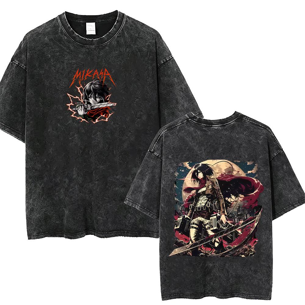 Washed Vintage Anime Attack on Titan Annie Leonhart Merch Tshirt Men Women Clothing Manga Harajuku Oversized T Shirt Streetwear