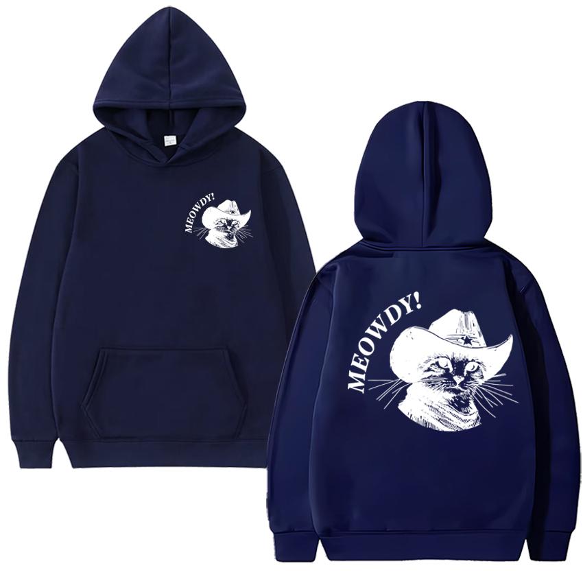 2025 New in Cowboy Cat vintage printed Hoodies Men women harajuku Casual Sweatshirt Unisex Fleece Long sleeve White pullovers
