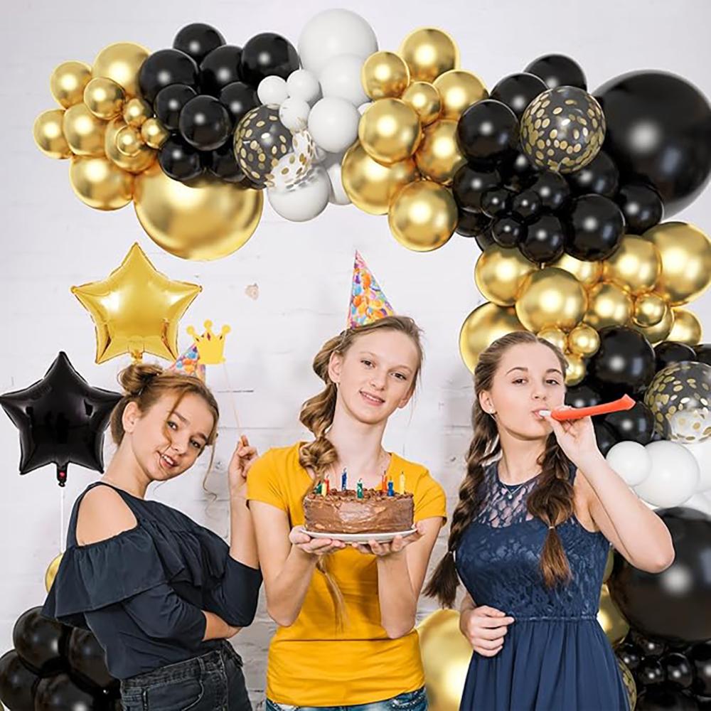 Black White Balloons Arch Metal Gold Confetti Latex Ballon Garland Kit New Year Baby Shower Wedding Graduation Decoration Globos