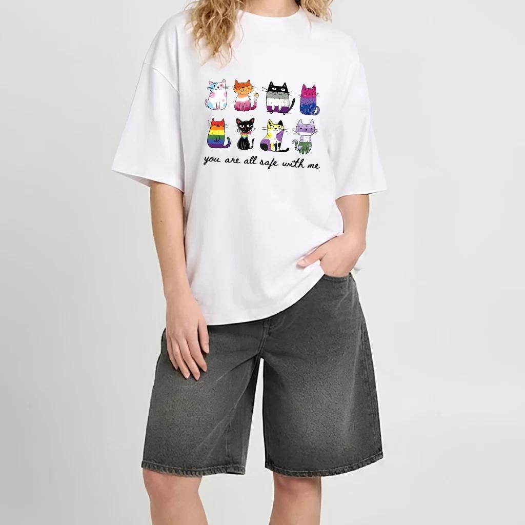LGBTQ Pride Cats Shirt Inclusive Rainbow Ally Tee You Are All Safe With Me Gift