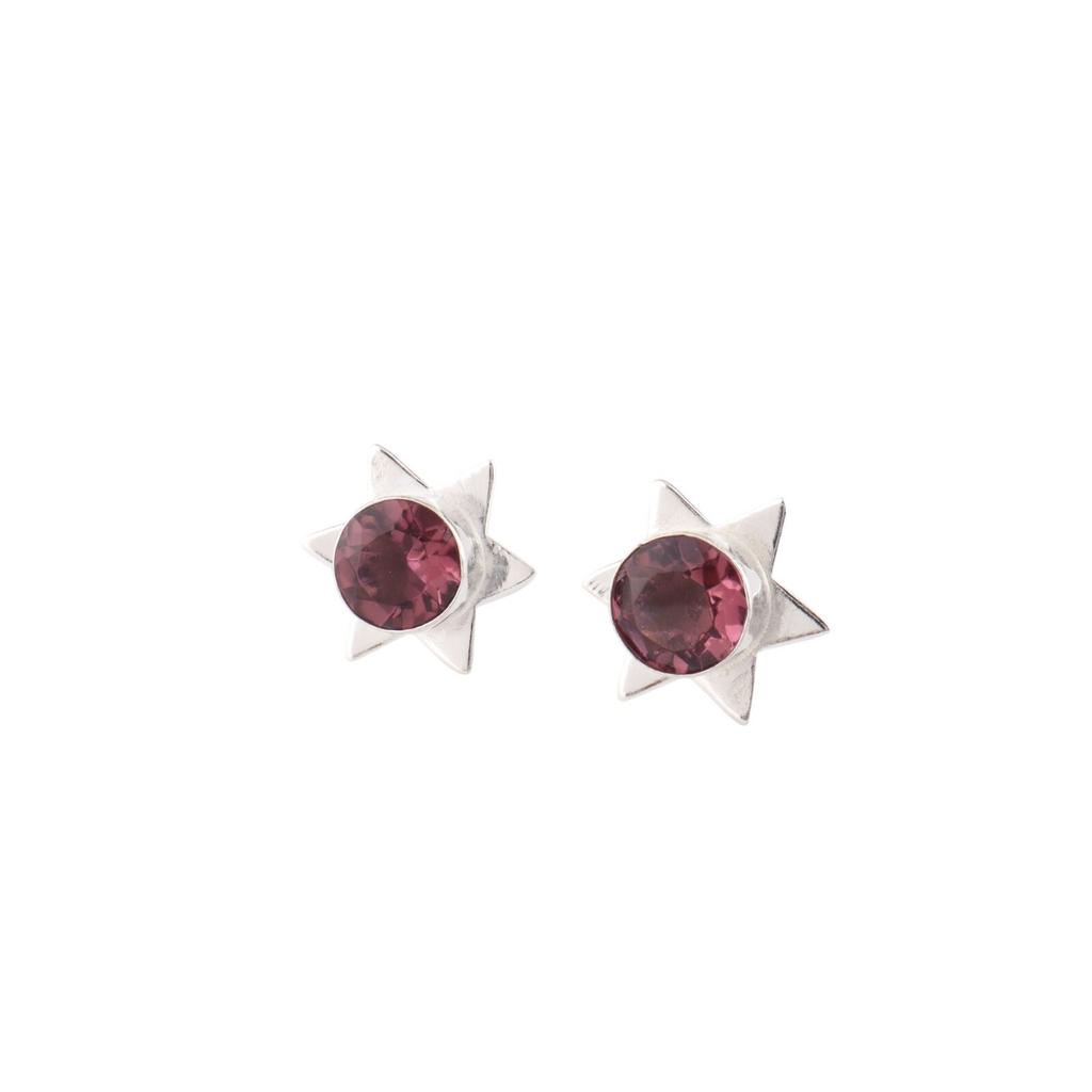 Rhodolite Gemstone 925 Sterling Silver Jewelry Handcrafted Stud Earrings 0.44" EE-175-6