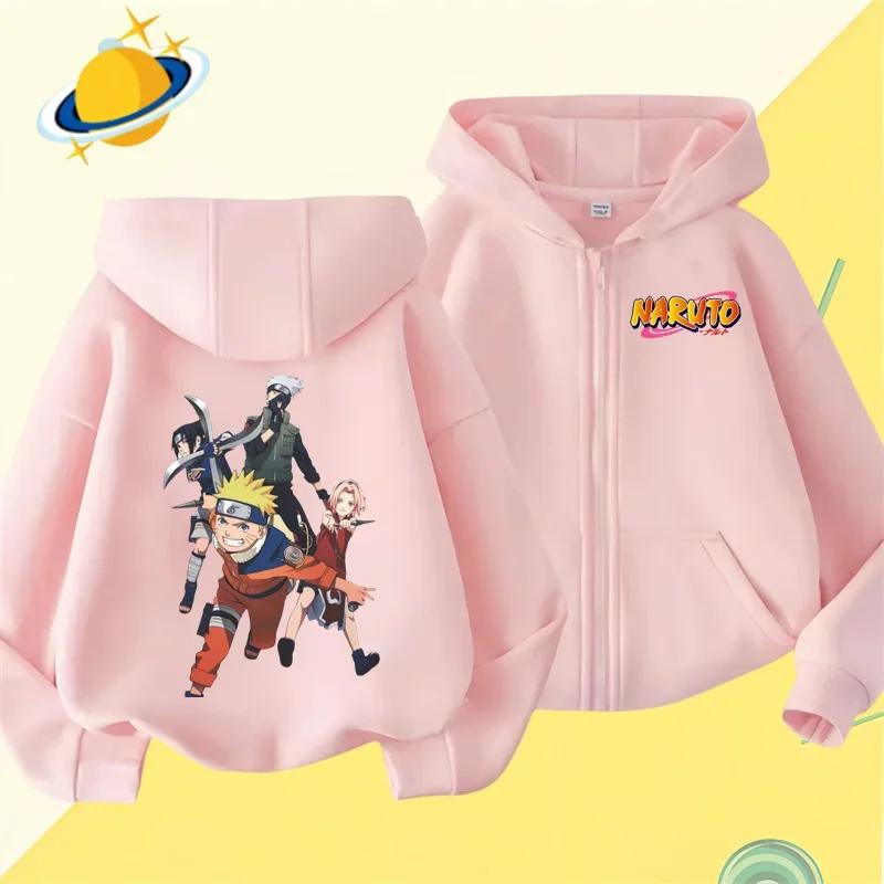 2025 MINISO Anime Naruto Kids Zipper Hoodie Cartoon Print Autumn/Winter Long-sleeved Hooded Sweatshirt Casual Top for Boys and Girls