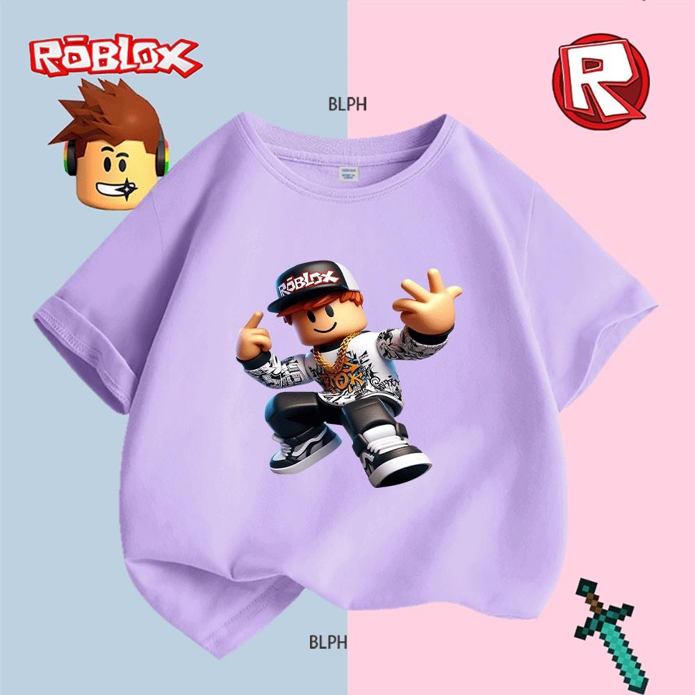 Детская футболка с принтом в стиле граффити, вдохновленным Roblox, Крутой уличный стиль для мальчиков/девочек, Модная повседневная футболка с хип-хоп атмосферой