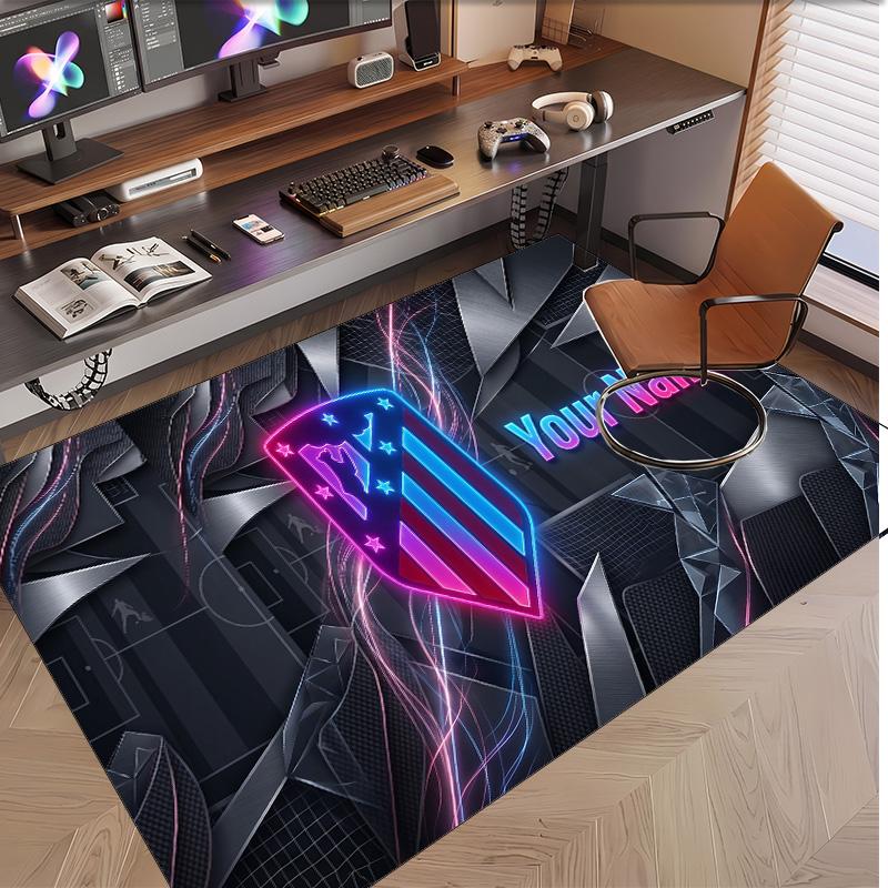 Personalized Crystal Velvet Carpet Atletico Madrid FC Pattern Non Slip Floor Rug