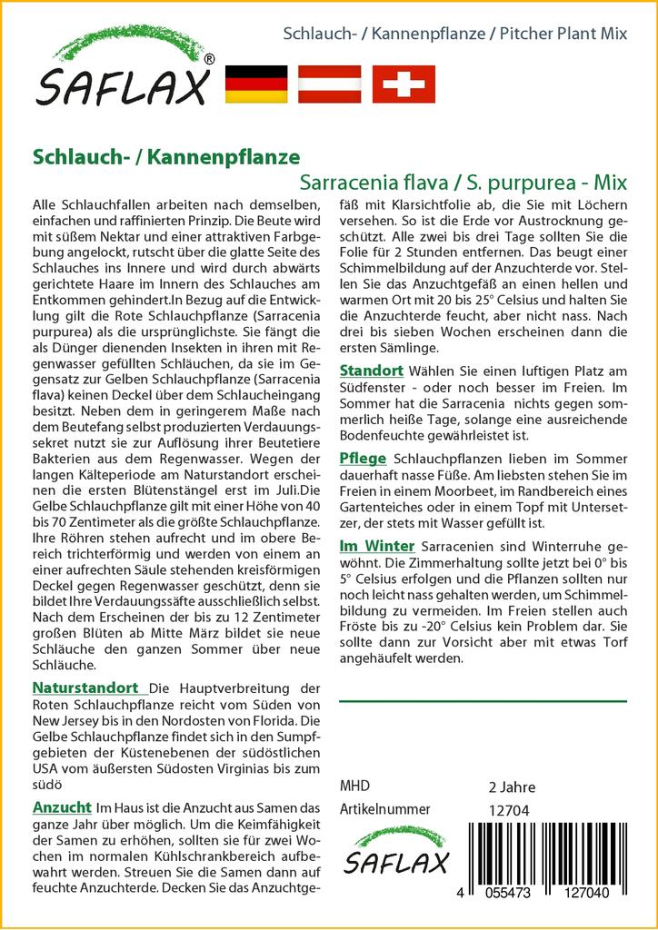 SAFLAX Pitcher Plant Mix - 10 семян - С горшечным субстратом для лучшего выращивания - Sarracenia Mix