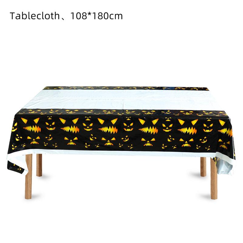 Halloween Fright Night Tablecloth: Pumpkin Ghost Castle Design, Disposable PE Material