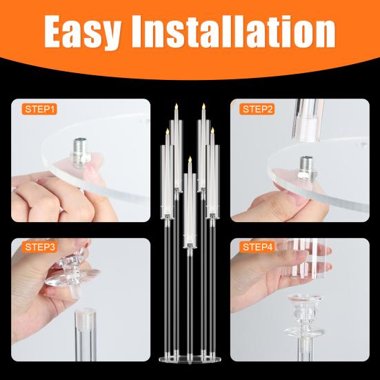 Candle Holder Centerpiece Candelabra Centerpieces, Tall Candelabra, Clear Taper Candlestick Holder, 5 Arm Candlesticks Acrylic Wedding with Shade, LED