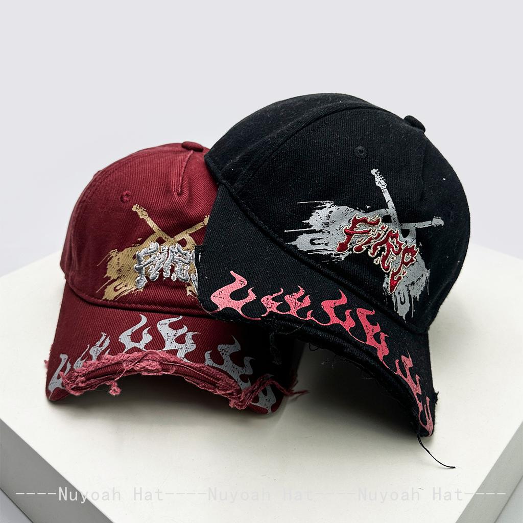 Baseball Flag Flame Letteringing Alphabet Stitched Street Urban Style Niche Women Men Her Him For Fresh Caps Peaked Hats Sunshade Broken Eave