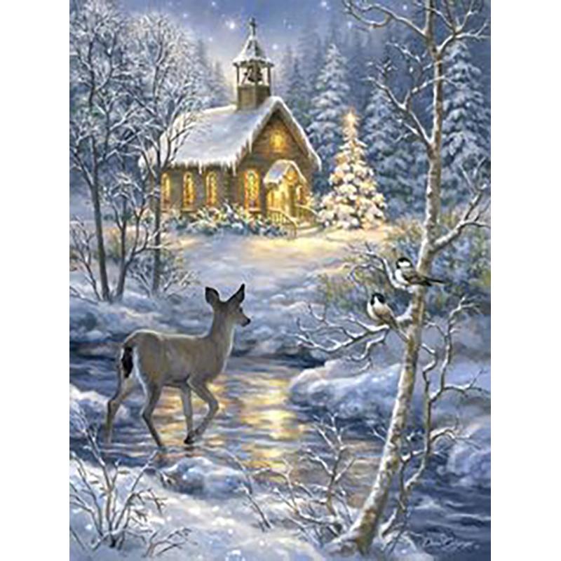 5D DIY алмазная живопись Зимний снежный пейзаж Пейзаж Полный Круглый Алмазный подарок Набор для вышивки крестом Мозаика Настенное искусство Домашний декор