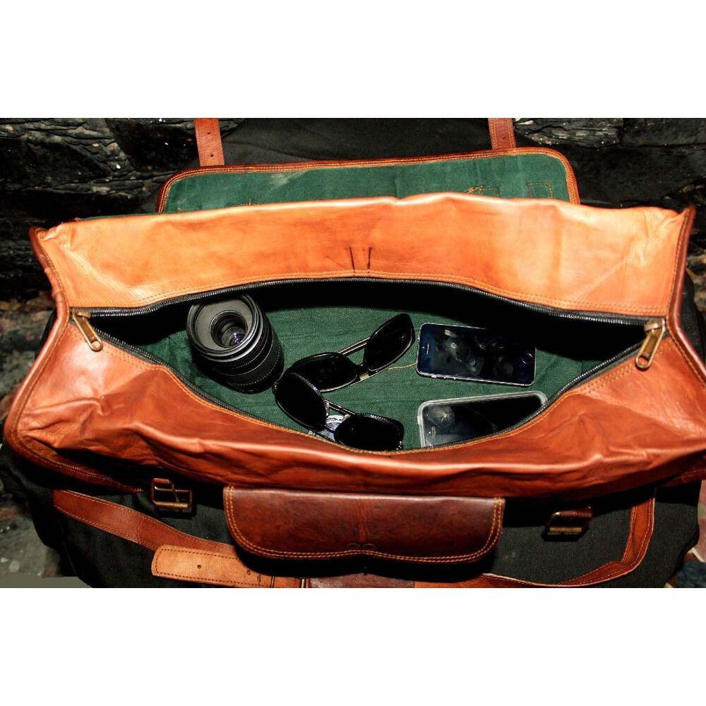 Brown Genuine Goat Leather Travel Overnight Weekender Shoulder Bag New Handmade