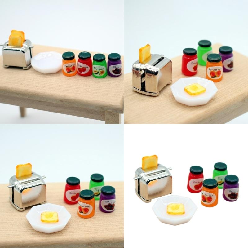 Highly Detailed Miniature Toaster with Jams Model Set Kitchen Scene Display Accessory for 1/12 Dollhouses Decoration