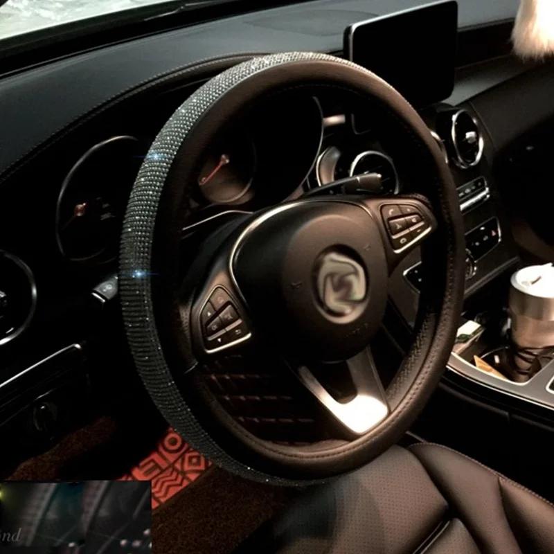 Fashion Shiny Rhinestone Diamond Car Steering Wheel Covers Lady Four Seasons Universal Cute Anti-sli Car Accessories Interior