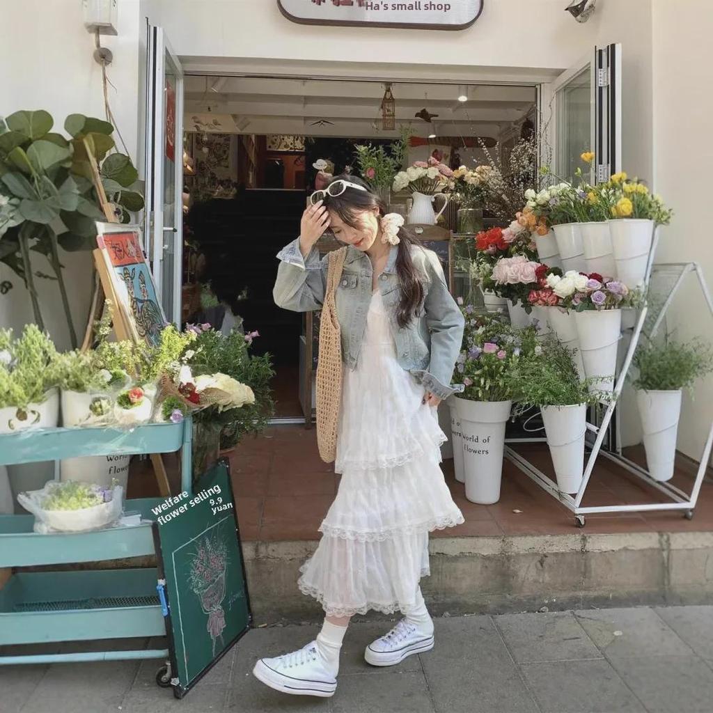 Шикарное французское белое платье на подтяжках для женщин — бросающее вызов возрасту, свободное, многослойное, длинная юбка, идеально подходит для весенних каникул