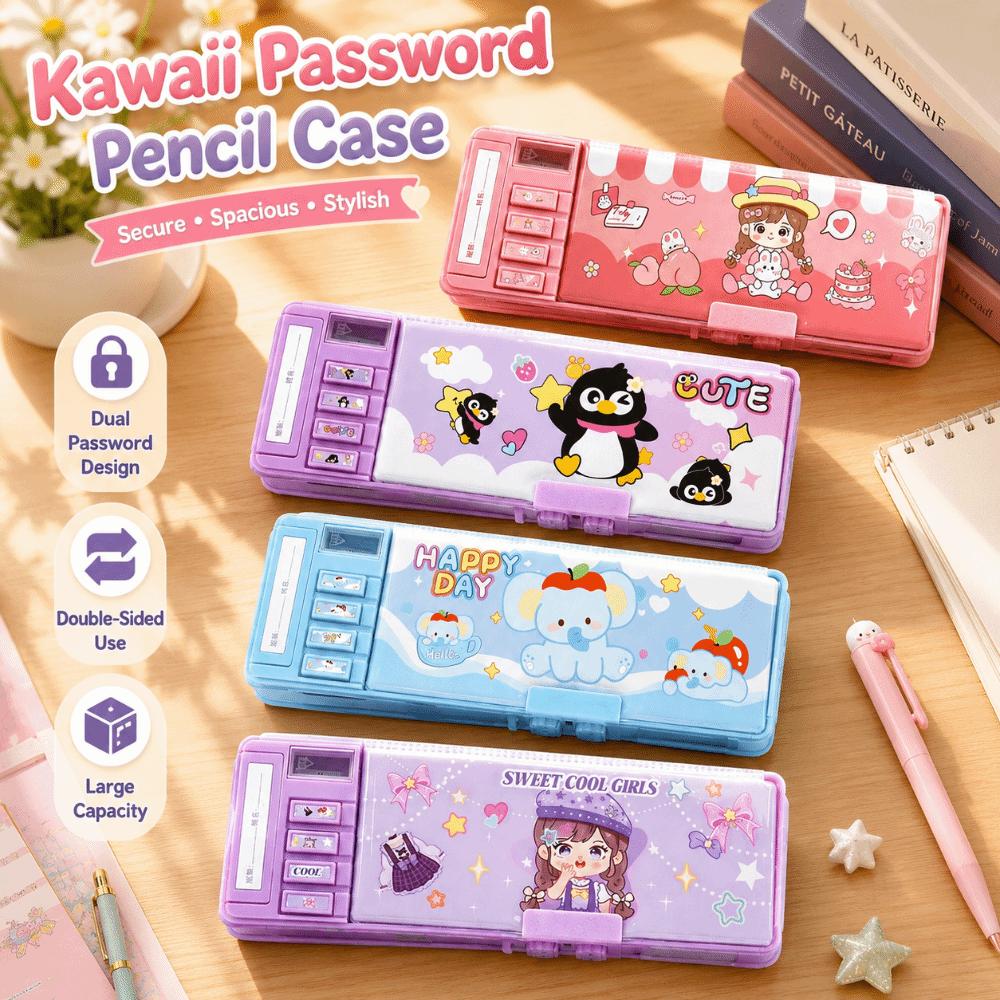 Large Capacity Pencil Case Password Lock Stationery Organizer Cartoon Stationery Box  Kids