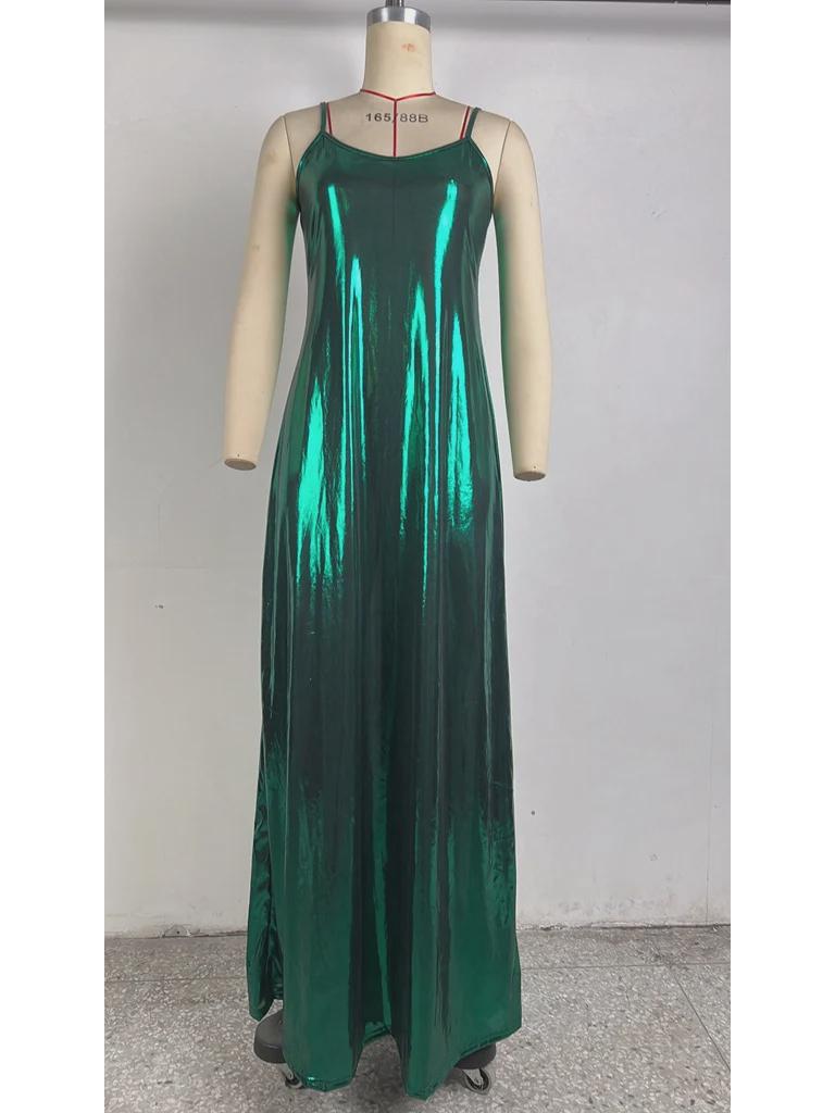 Осеннее металлическое сексуальное платье-миди А-силуэта с подтяжками 2024 года