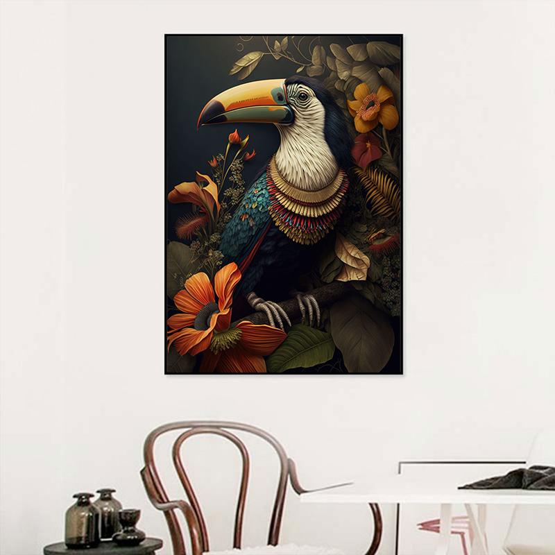 Винтажные животные в джунглях, цветы, холст, картина, печать плакатов, павлин, тукан, попугай, слон, обезьяна, настенная живопись, домашний декор для комнаты