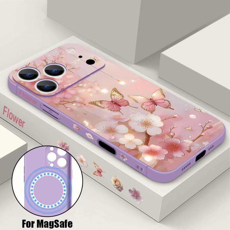 Чехол для iPhone 17 Pro Max 'Мечтающая бабочка', цветочный узор, магнитный, для MagSafe, силиконовая крышка для iPhone 16 Pro Max, Funda iPhone 15 14 13 12 11 16E