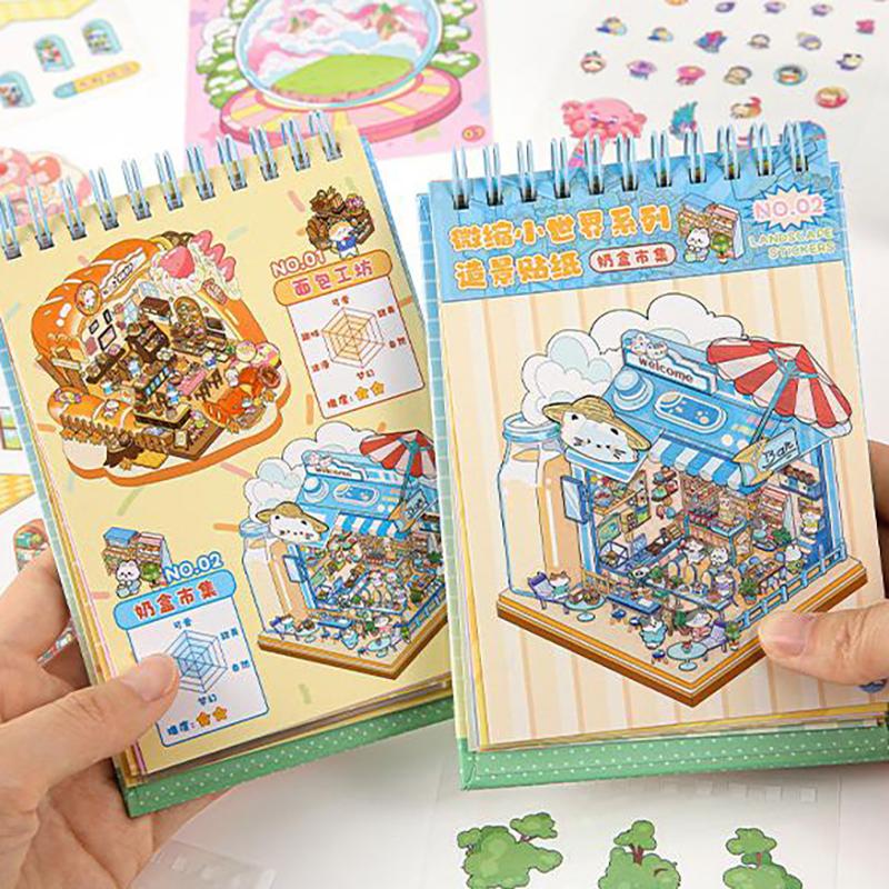 1Set Chinoiserie Theme Landscape Sticker Books Mountain River World Series Diy Decoration Sticker Cartoon Scene Stack Sticker