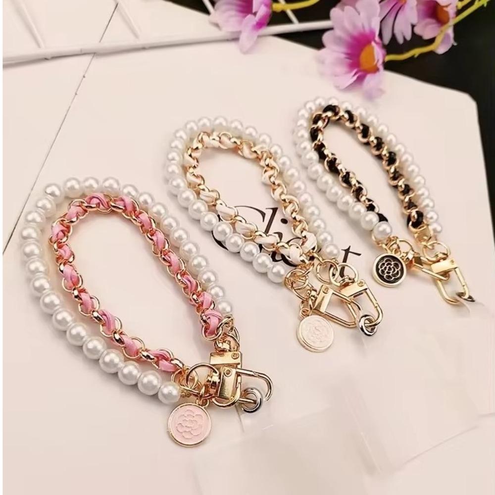 26cm Phone Lanyard Leather Pearl Anti-loss Hand Rope New Mobile Phone Charm Bracelet Chain