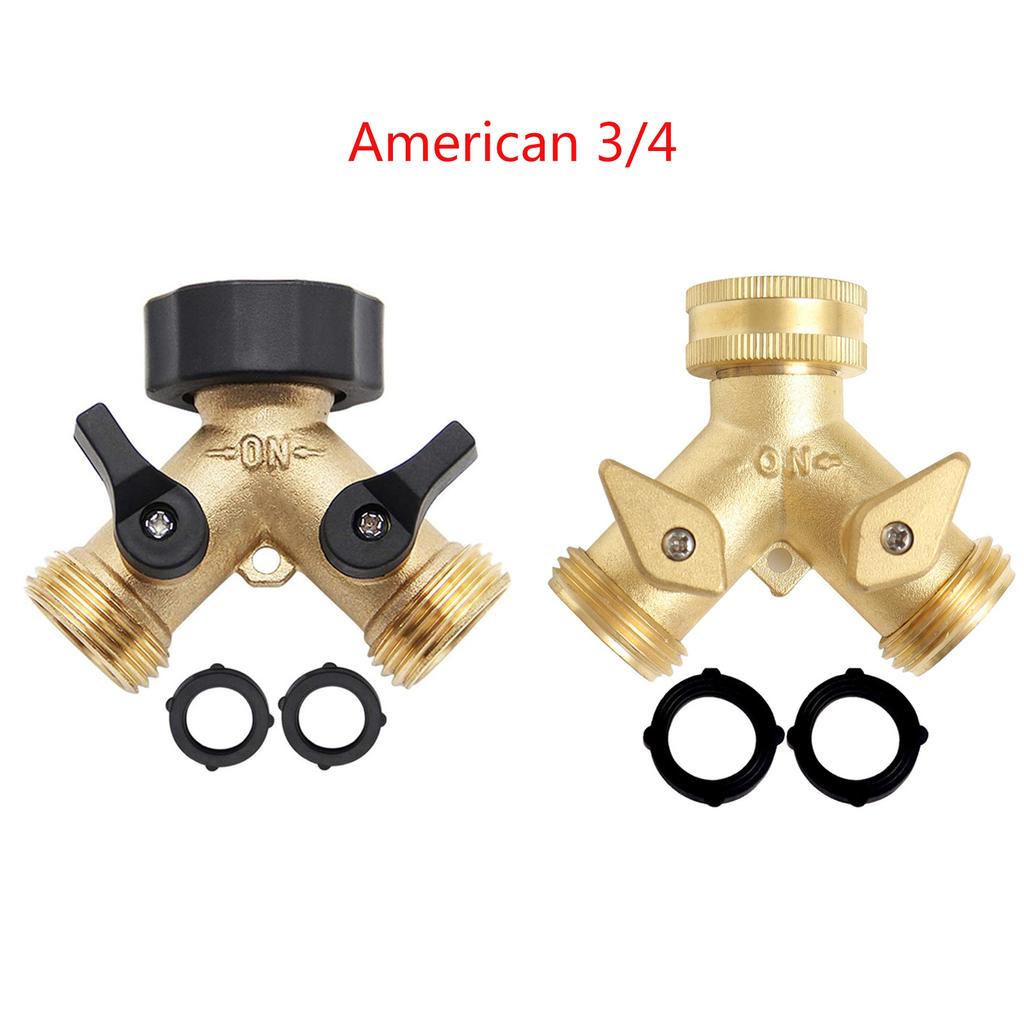 Brass Dual-Outlet Faucet Irrigation Ball Valve Adapter Garden Tap Hose Splitter Two Way Fitting 3/4 American Thread