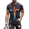 2024 Summer Retro Cross Pattern New Short Sleeved Round Neck Printed Men's T-shirt