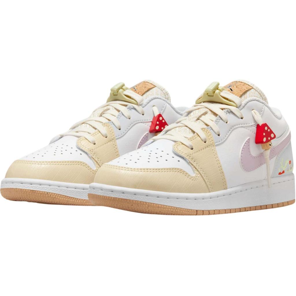 Кроссовки Air Jordan 1 Low GS Mushroom Kids белые светло-хаки Doll IB8861-151