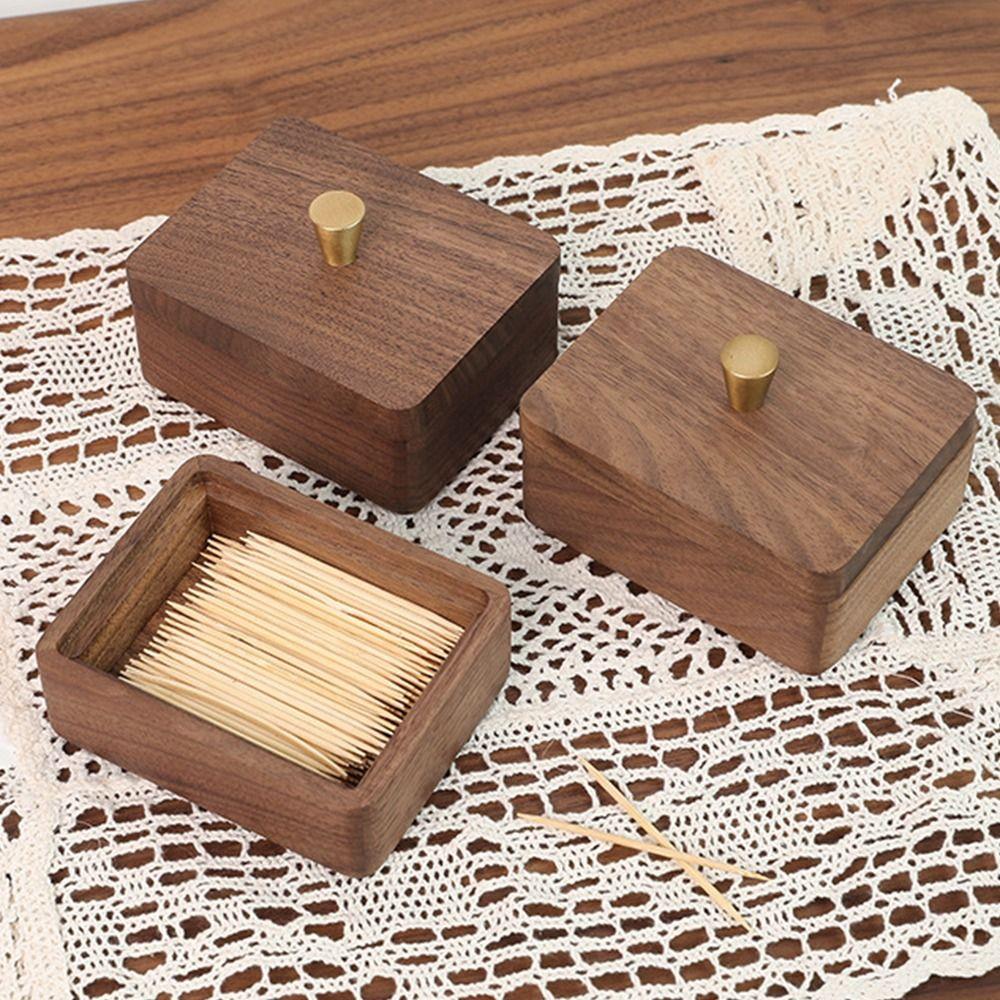 with Cover Desktop Toothpick Box Walnut wood Dental Floss Box Floss Stick Organizer  Home