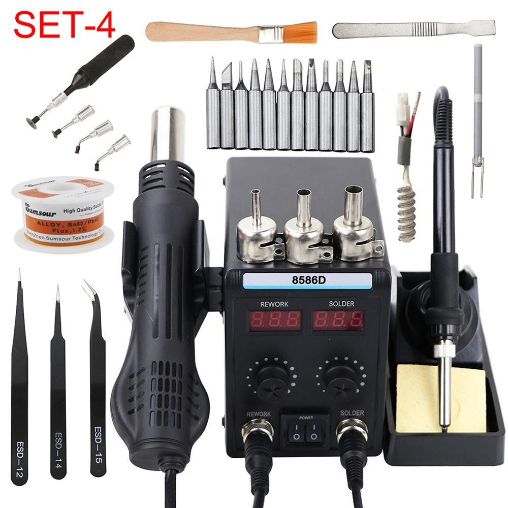 Новая сварочная станция 8586D, двойной цифровой дисплей, фен, паяльник, инструмент для ремонта мобильного телефона, компьютера