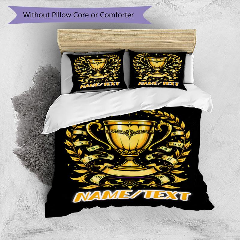 3PC Custom Name Golden Trophy Achievement Bedding Set Printed  Bedding Set Duvet Cover Closure Includes 1 Duvet Cover & 173 Pillowcases for Bedroom