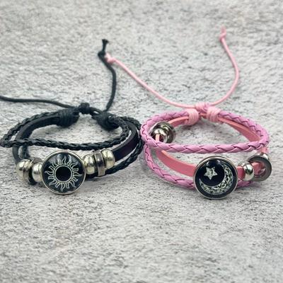 1шт Sun Moon Lovers Time Gem браслет унисекс ретро ручной работы многослойный плетеный кожаный браслет с бусинами