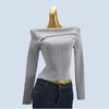 Spring and Autumn New Arrival off-Shoulder Knitting Bottoming Shirt for Women Stylish Minority All-Match Short Slimming Long Sleeves Tops