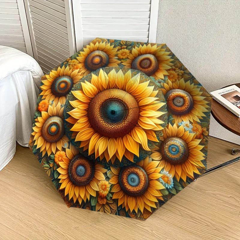 1pc Sunflower Mandala Pattern Umbrella with Plastic Handle,Suitable for All Seasons Home Travel Outdoor UmbrellaDD1131
