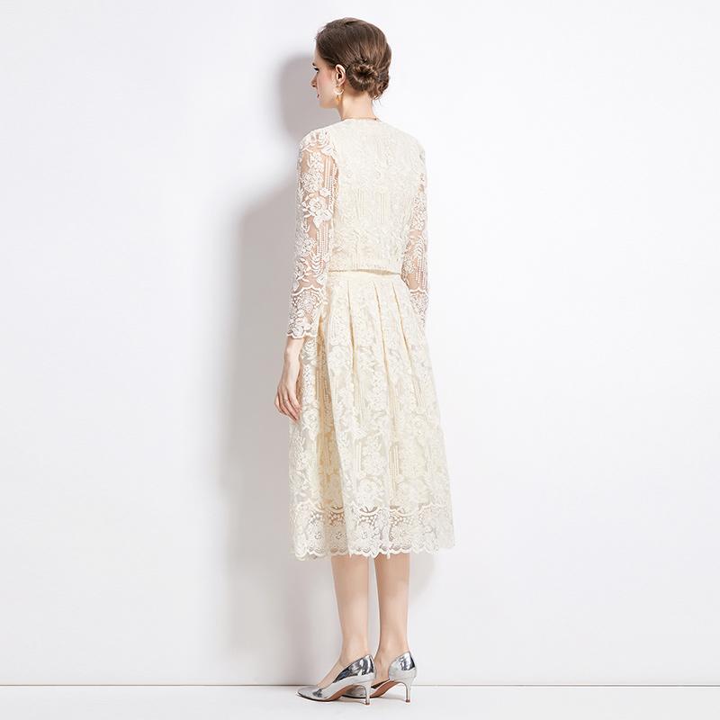 Женский комплект из двух предметов с цветочной вышивкой, женский костюм, элегантная рубашка с длинным рукавом, юбка средней длины, комплект из 2 предметов