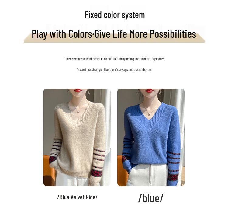 2024 Women's Slimming V-neck Wool Sweater - 100% Pure Wool, Warm Versatile Base Layer