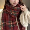 Classic Plaid Knitted Scarf Soft Women Thickened Scarf Soft Long Tassel Neckscarf  Couple
