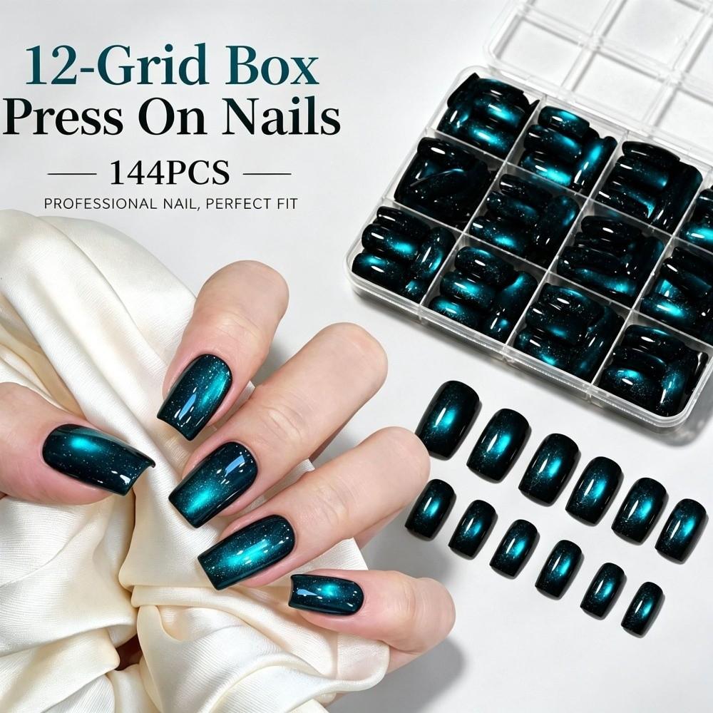 144Pcs Medium Short Square Press On Nails Medium Oval Fake Fingertips for Holiday Party