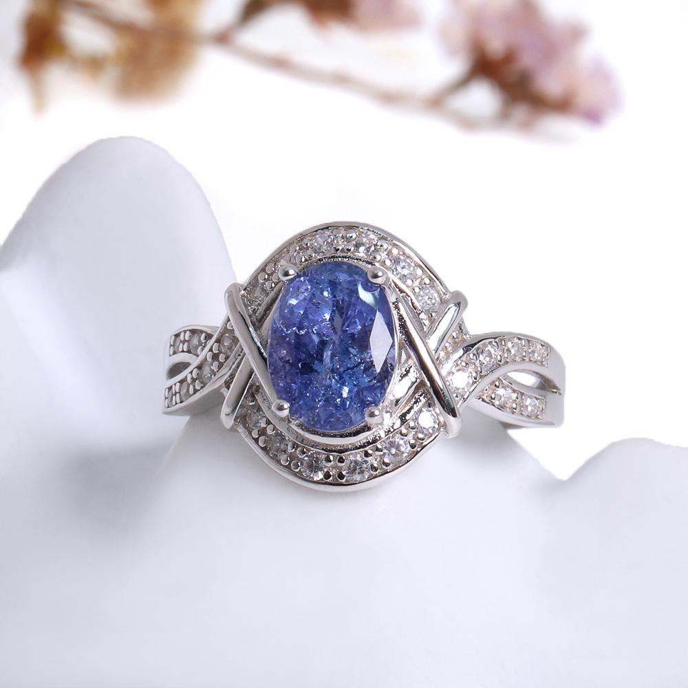 Bolaijewelry Кольцо из серебра 925 пробы с натуральным голубым танзанитом, изысканное ювелирное украшение в подарок для женщин