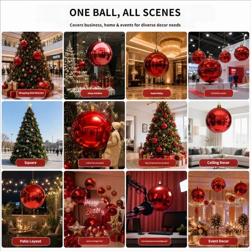 Красный Глянцевый Рождественский Шар Устойчивый к Погоде Пластиковая Текстура Подходит для Длительного Использования Праздничное Украшение