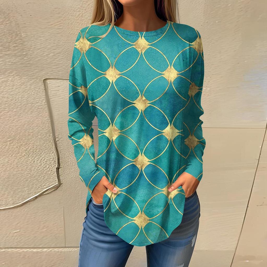 Футболки для женщин, осенние повседневные рубашки с длинными рукавами, толстовка с ретро-принтом, топ, пуловер