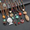 Retro Folk Style Wood Wood Beads Bodhi Peace Buckle Pendant Long Sweater Chain Fashion Clothing Accessories