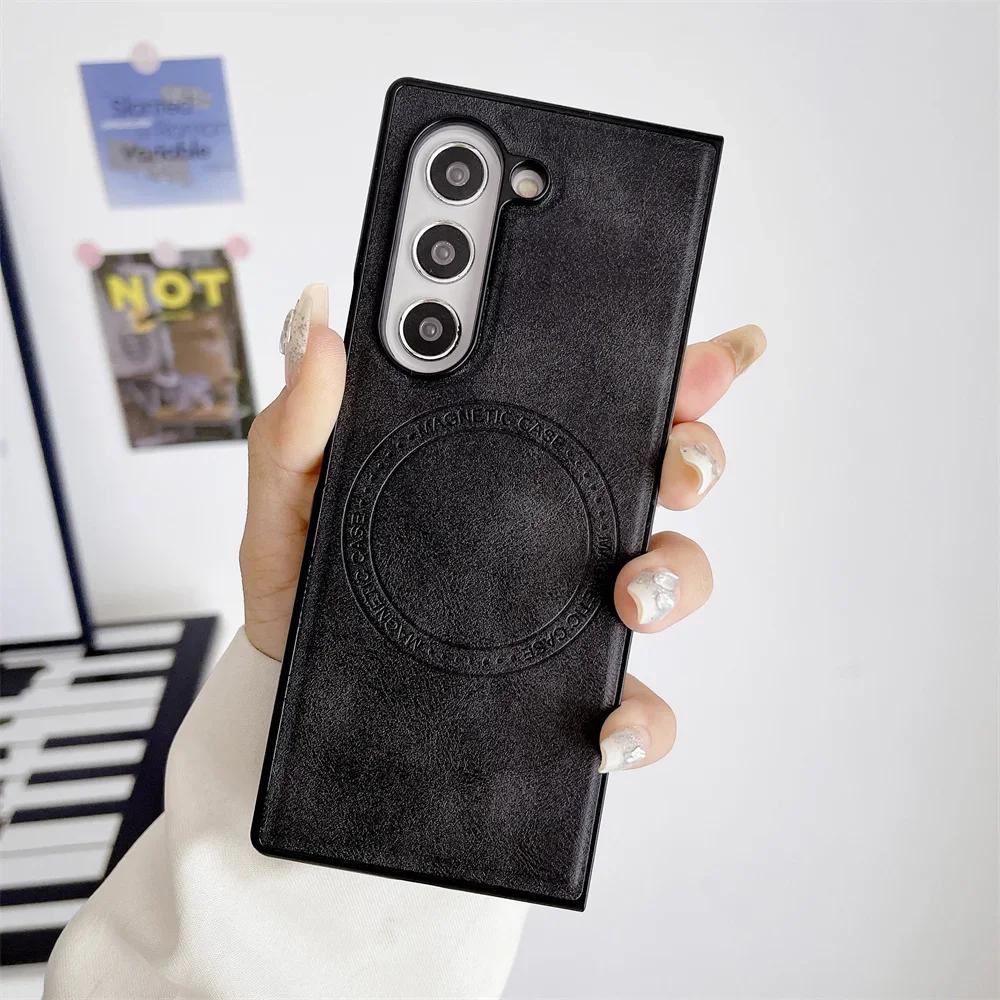 Чехол из искусственной кожи для телефона Samsung Galaxy Z Fold 6 5 4 3 Fold6 Fold5 Fold4 Fold3 5G Magnetic Wireless Charger Protective Cover