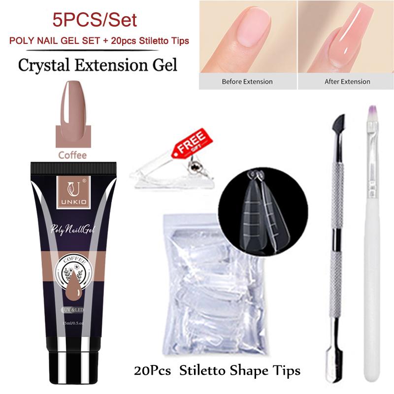 UNKIO Поли-набор для ногтей, УФ-светодиод, быстрое наращивание, наконечник-шпилька, двойной формы, наращивающий гель для ногтей, маникюрный набор, мини-набор для гель-лака