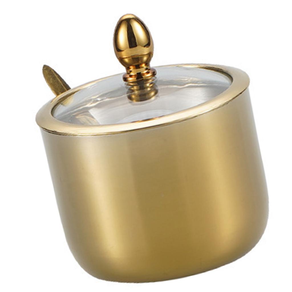 Сахарницы из нержавеющей стали, золотисто-серебряная 304 нержавеющая сталь, сахарница с прозрачной крышкой, ложка, кухонный горшок для приправ