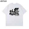 Unisexs pure cotton hiphop skull letter printed tshirt harajuku korean fashion streetwear retro y2k aesthetic loose top pullover