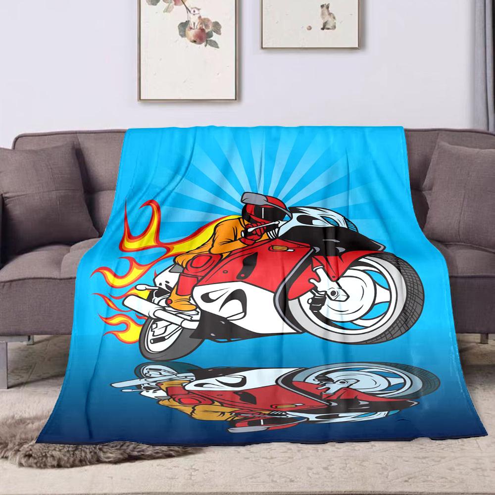 "Motorcycle Racer with Flaming Style" Patterned flannel blanket perfect for the bedroom living room, sofa, or a little nap