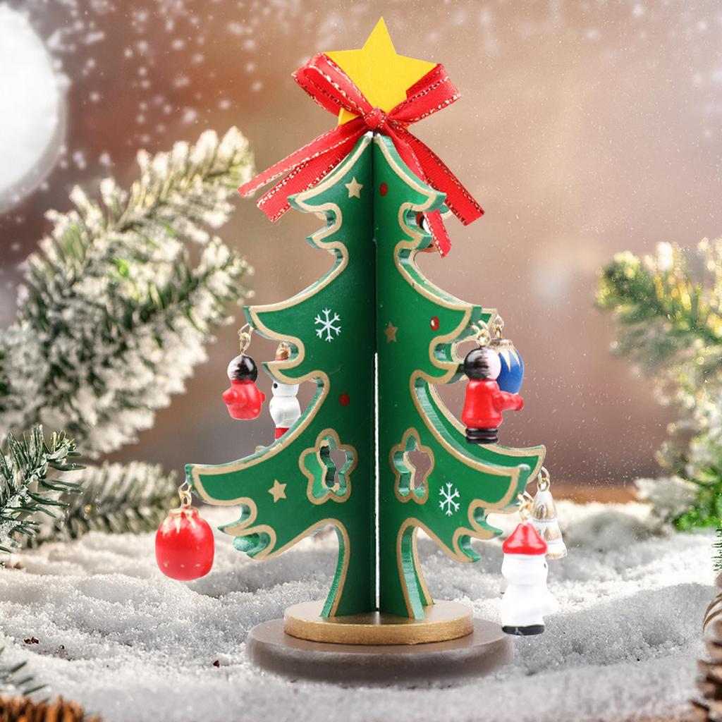 Деревянная новогодняя елка, настольная 3D новогодняя елка со снеговиком, миниатюрные праздничные украшения, искусственная маленькая новогодняя елка для рождественской праздничной вечеринки
